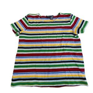 Lizsport Striped Cotton Tee Shirt Multicolored Size LARGE